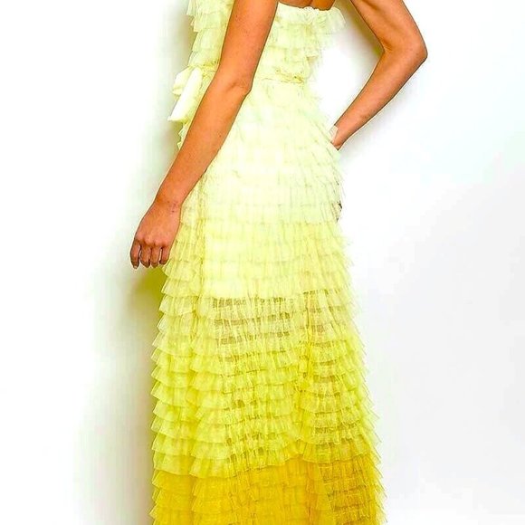 STRAPLESS LAYERED MESH RUFFLE WAIST TIE MAXI DRESS - Picture 2 of 7